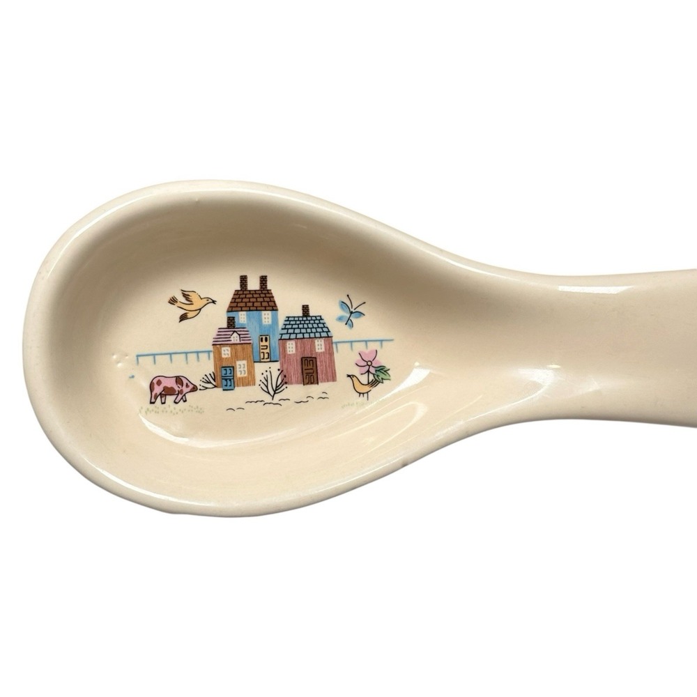 Vintage International China Heartland Spoon Rest Stoneware Country Farm Utensil
